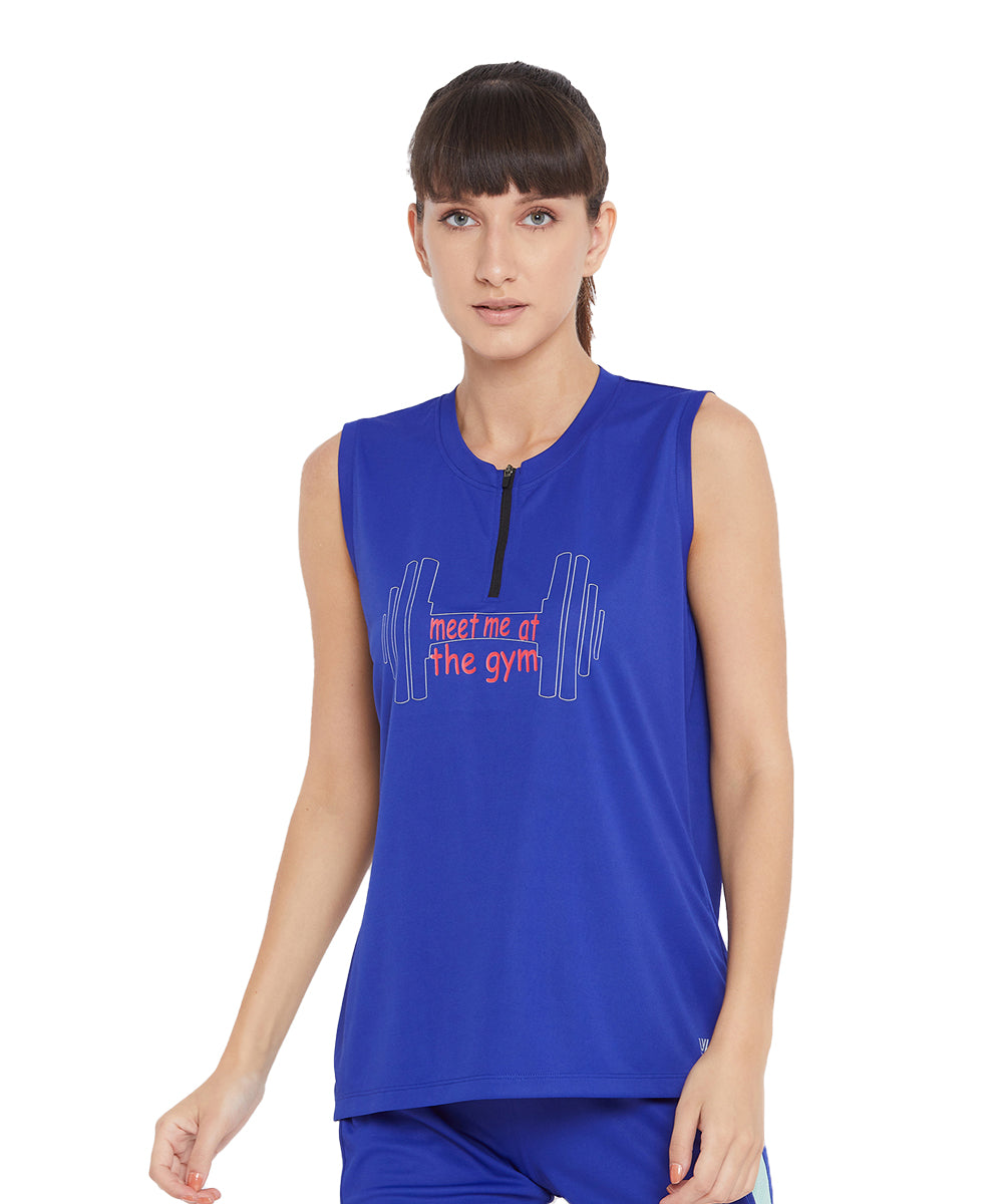 Women Polyester Gym Wear Tank Top Dark Blue Color