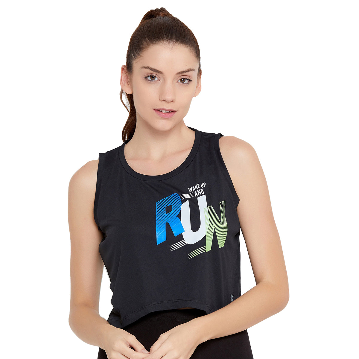 Women Run Printed Tank Top Polyester Black Color