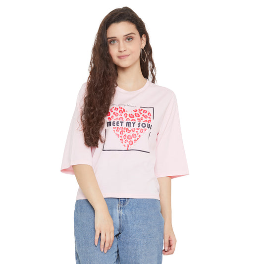 Meet My Soul Printed Light Pink Top for Women