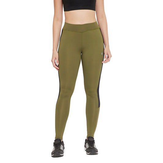 Women Olive Hight-Waist Ankle Length Leggings