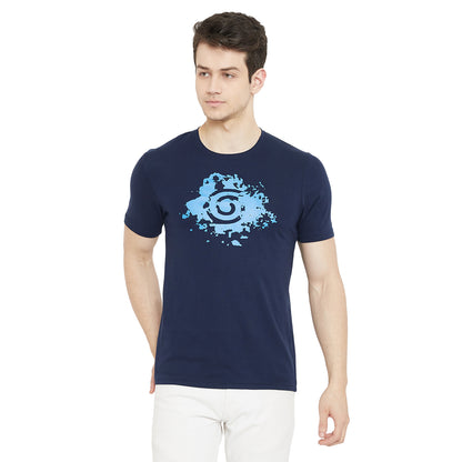 Men Cotton Spiral Print Blue T-Shirt