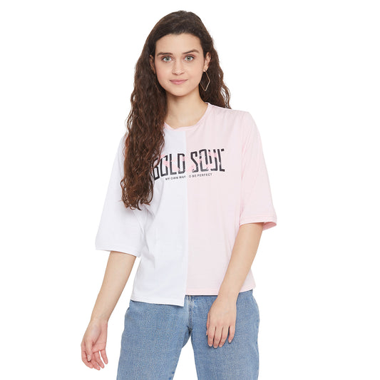 Cut and Sew Light Pink Top for Women