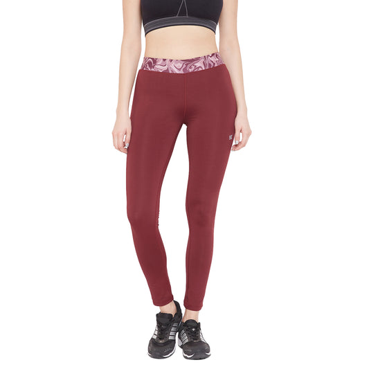 Women Marooon  Hight-Waist Ankle Length Leggings