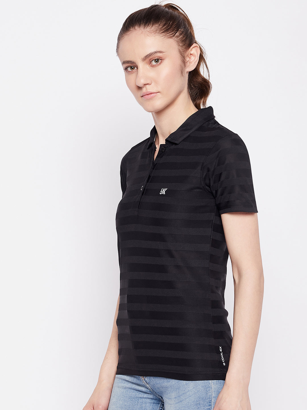 Women Activewear Polo Neck Black T-Shirt