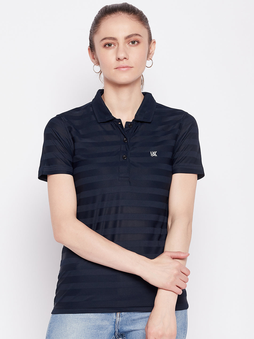 Women Activewear Polo Neck Navy T-Shirt