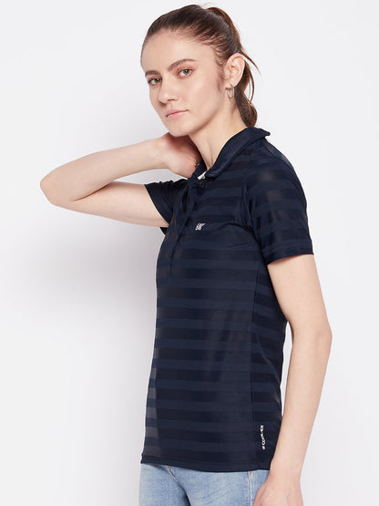 Women Activewear Polo Neck Navy T-Shirt