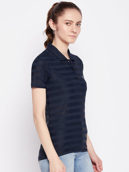 Women Activewear Polo Neck Navy T-Shirt