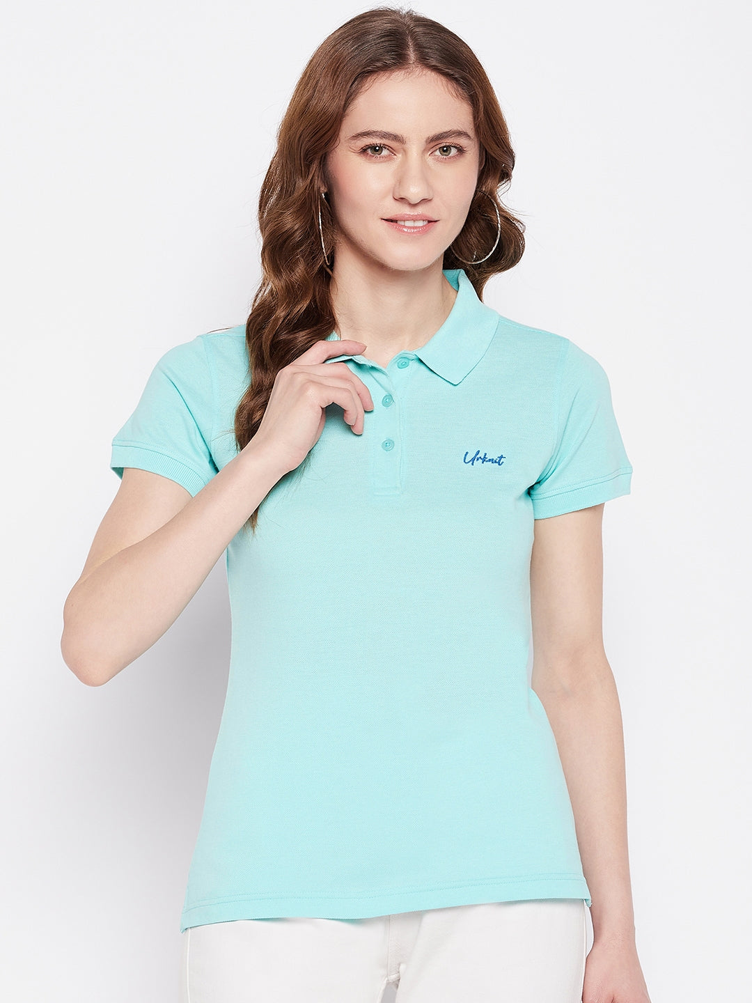 Women Regular Fit Solid Polo T-Shirt Lightgreen