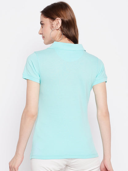 Women Regular Fit Solid Polo T-Shirt Lightgreen