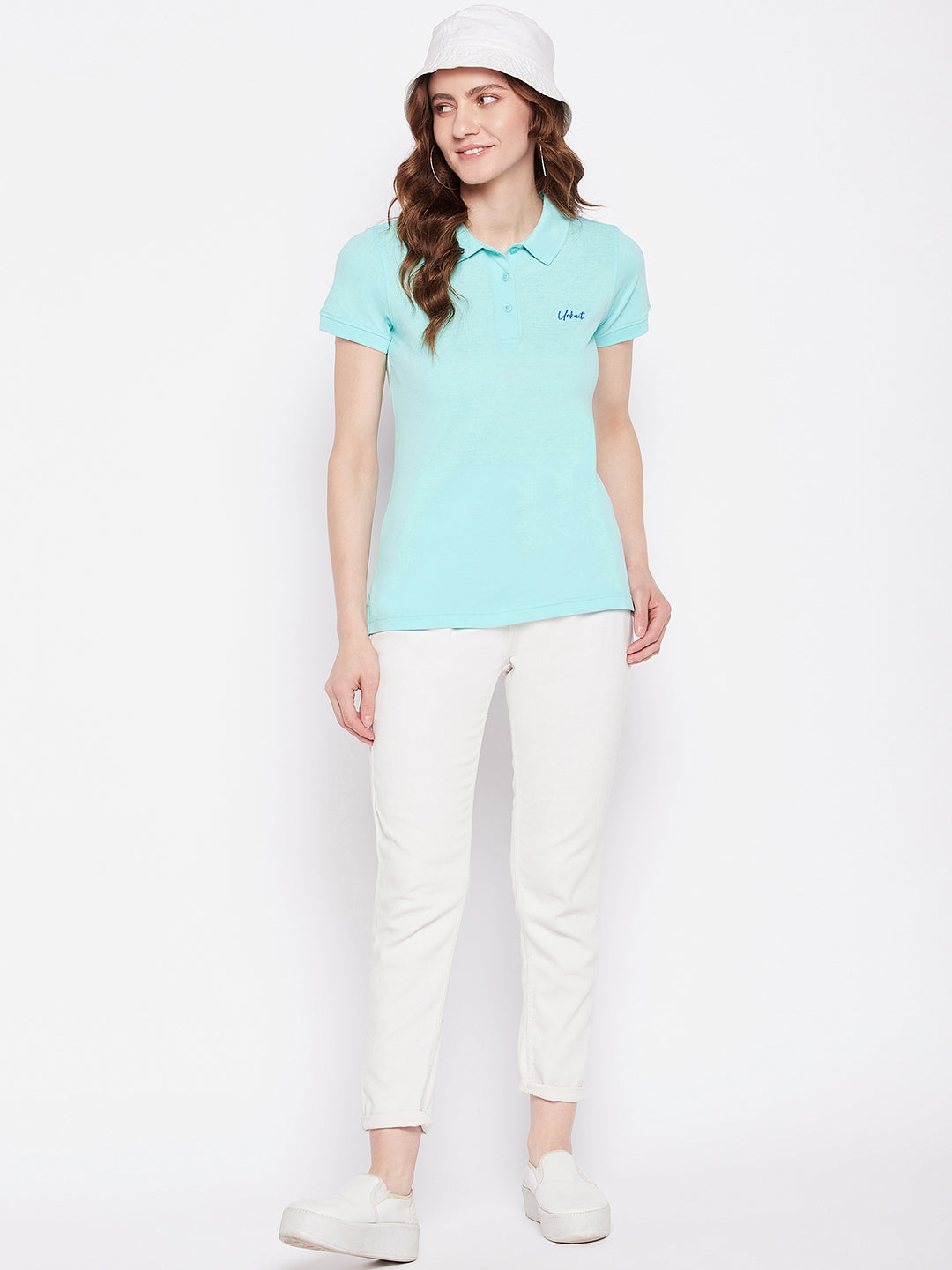 Women Regular Fit Solid Polo T-Shirt Lightgreen