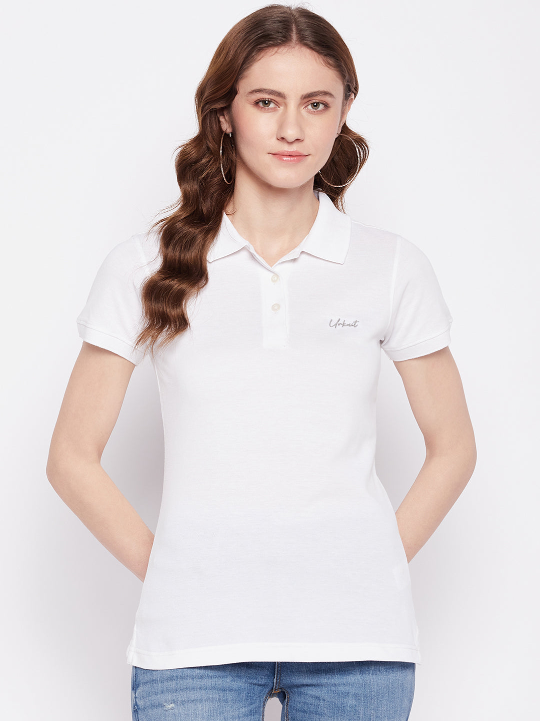 Women Regular Fit Solid Polo T-Shirt White