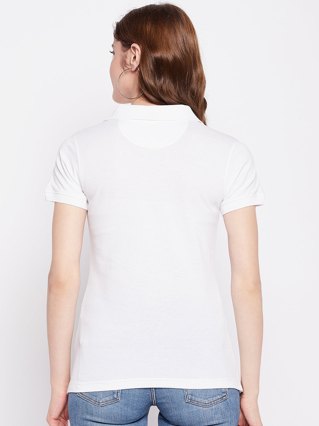 Women Regular Fit Solid Polo T-Shirt White