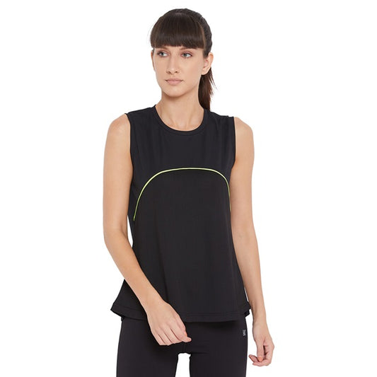 Black Color Striped Dry-Fit Tank Top For Women