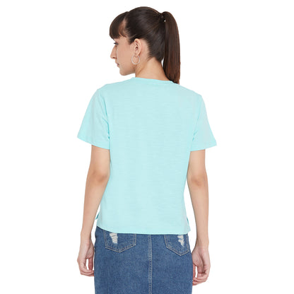 Face Graphic Women Top Light Blue Color