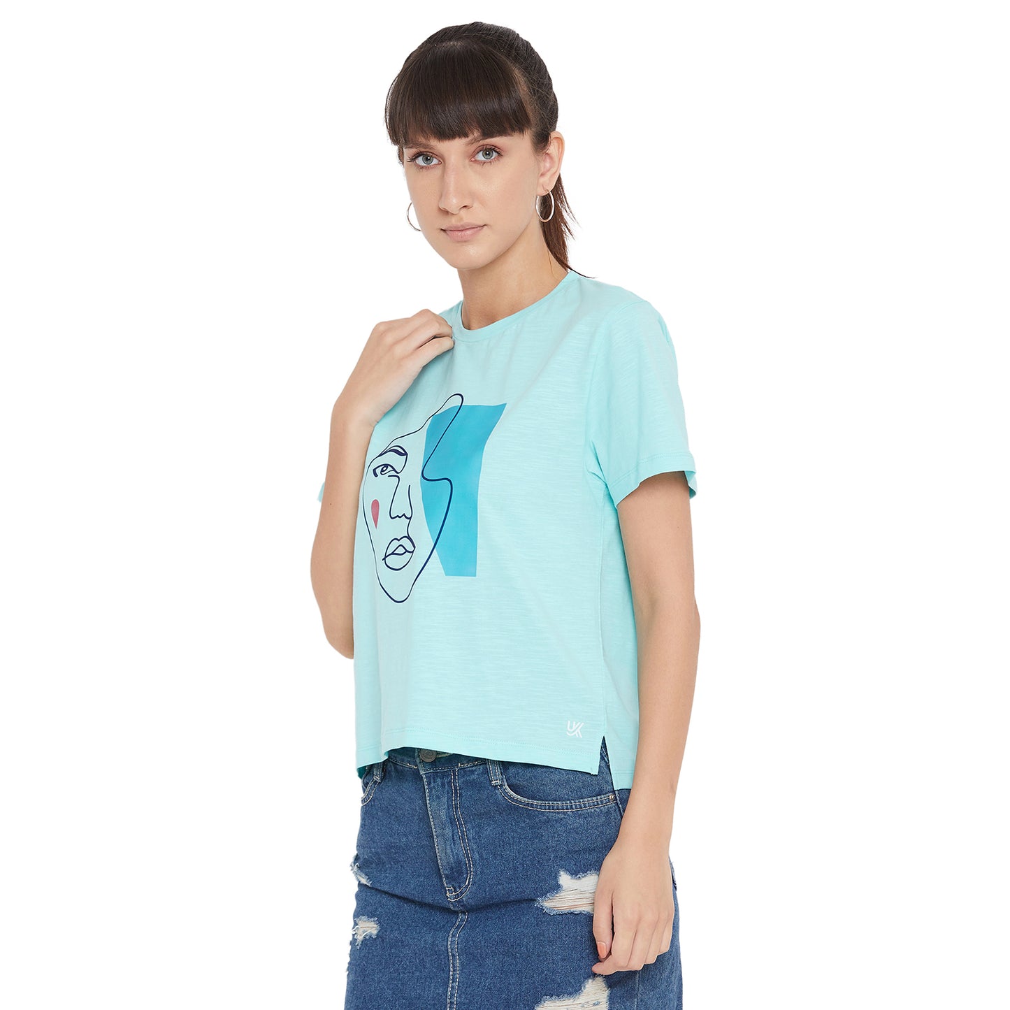 Face Graphic Women Top Light Blue Color