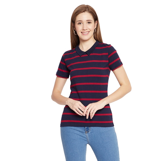 Women Striped Cotton Top Navy Color