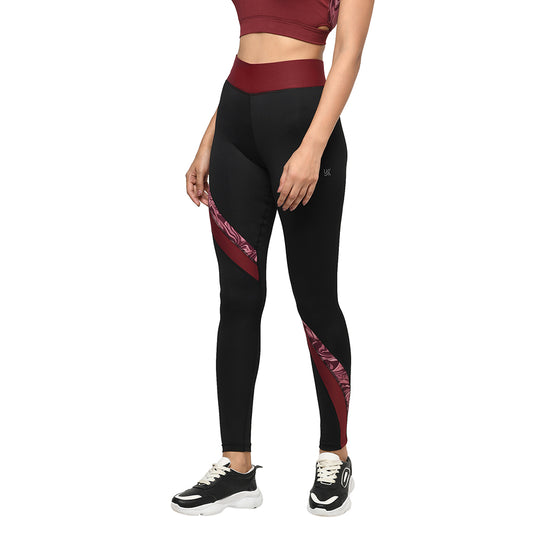 Women Color Blocked Gym Tights Black Color