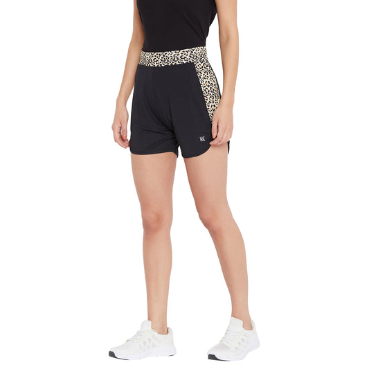 Women Black Mesh Solid Shorts