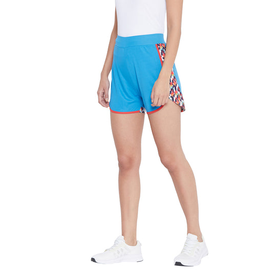 Women Blue Color Orange Pattern Shorts