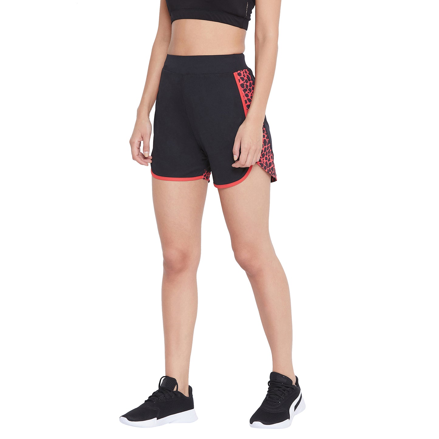 Women Black Color Orange Pattern Shorts