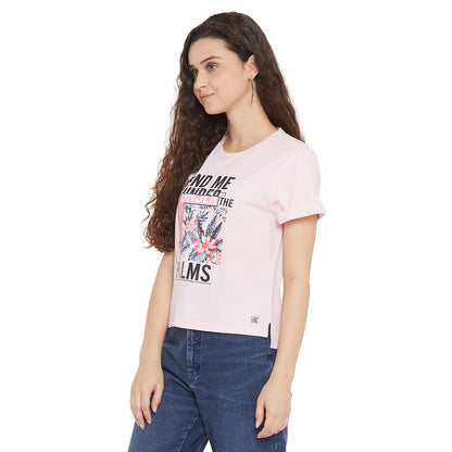 Tropical Printed Light Pink Top for Women