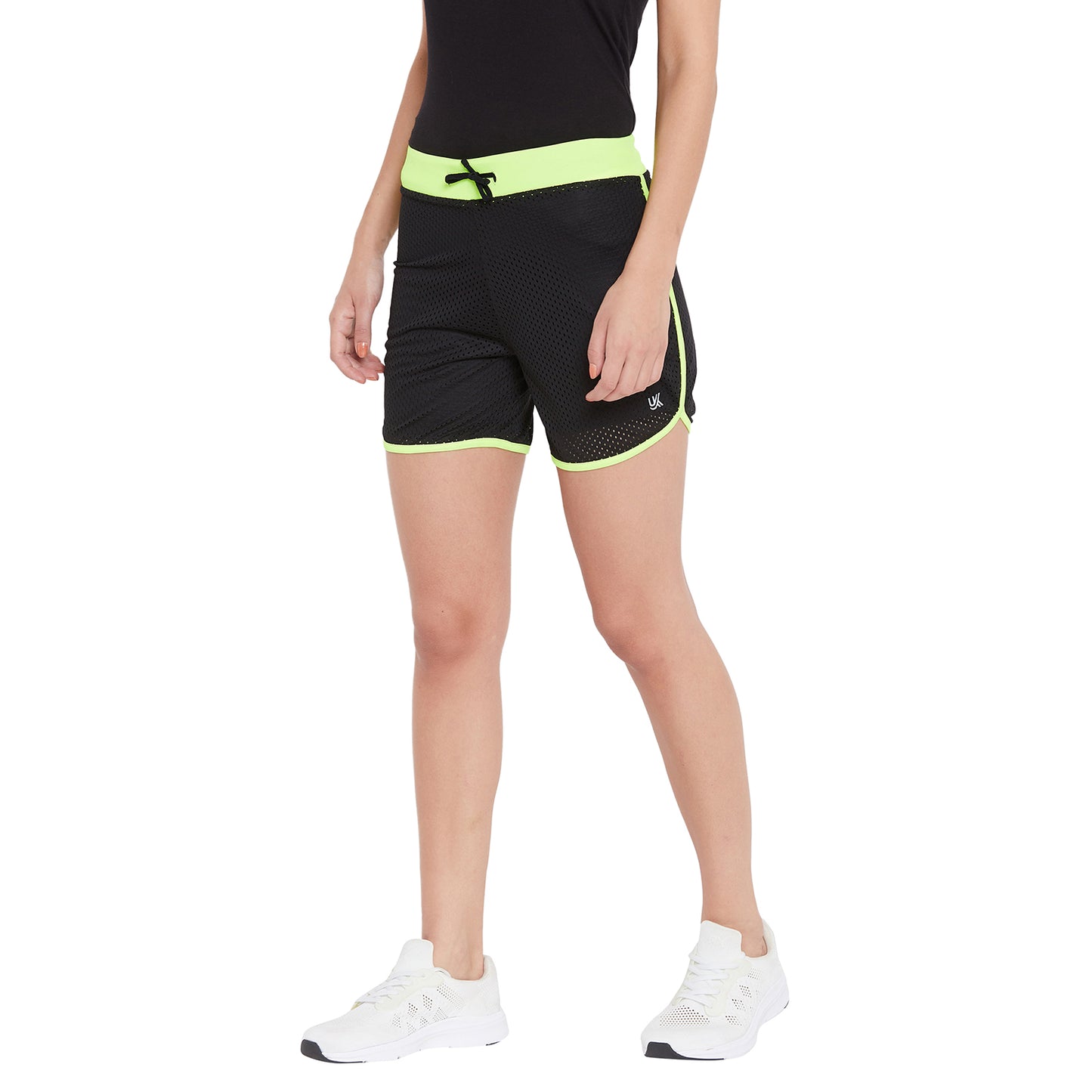 Women Black Green Neon Color Solid Shorts