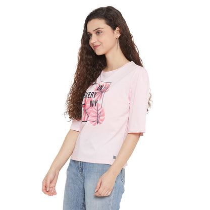 Tropical Printed Light Pink Top for Women