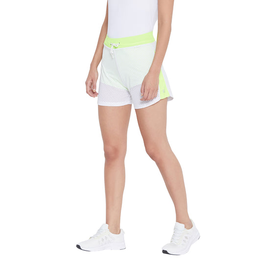 Women Shorts White Green Neon Color