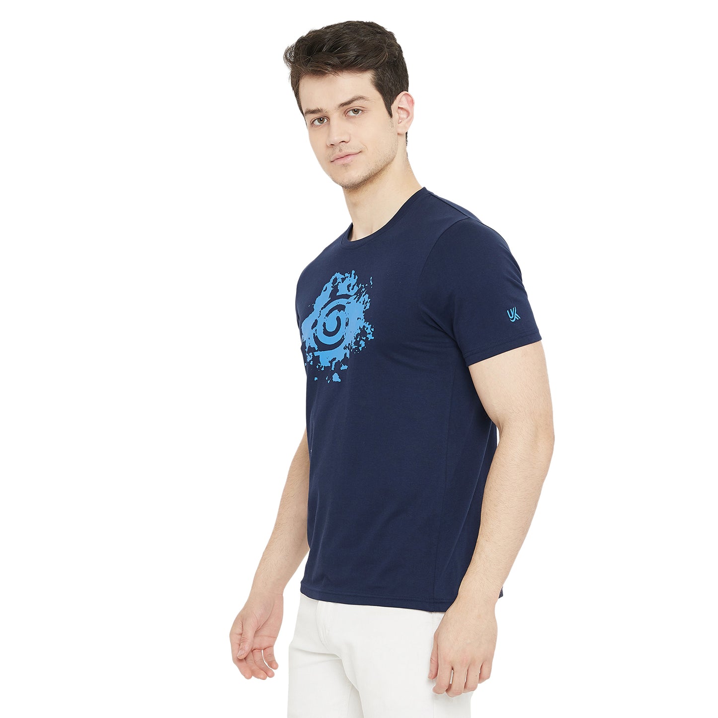 Men Cotton Spiral Print Blue T-Shirt