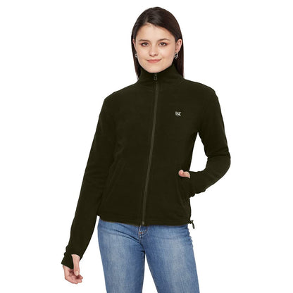 Thumb Hole Polar Fleece Women Full Zipper Jacket Olive Color