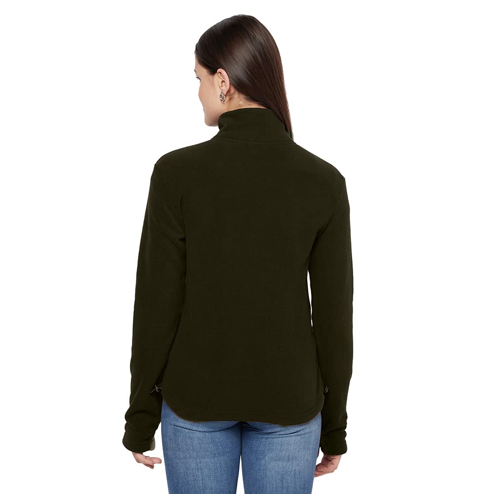 Thumb Hole Polar Fleece Women Full Zipper Jacket Olive Color