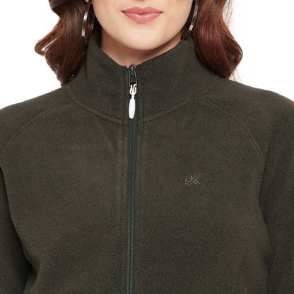 Polar Fleece Women's Full Zipper Jacket Olive Color