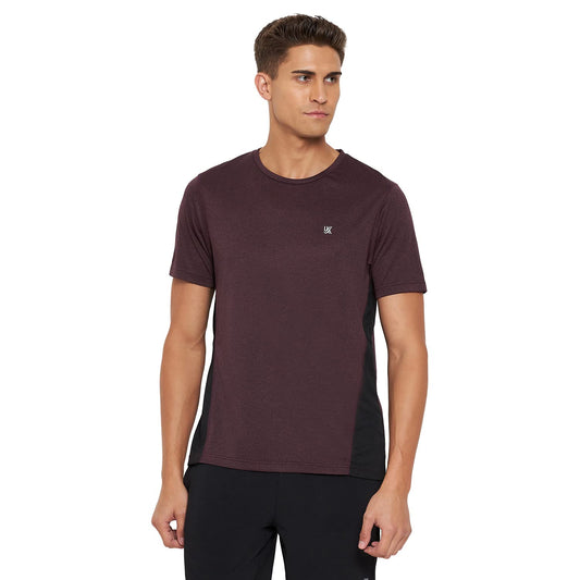 Wine Round Neck Active Wear Polyester T-Shirt For Men