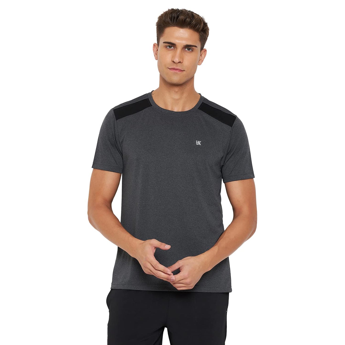 Dark Grey Color Round Neck Active Wear Polyester T-Shirt For Men