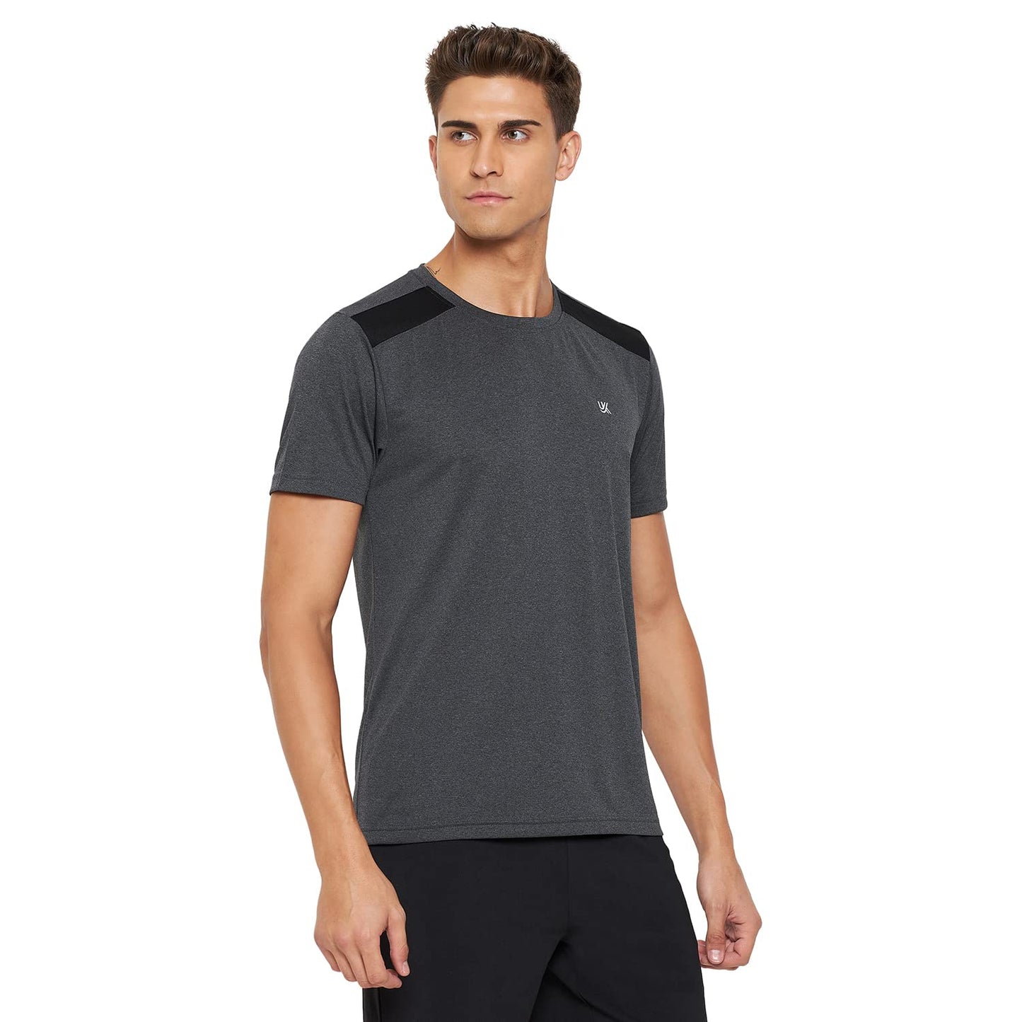 Dark Grey Color Round Neck Active Wear Polyester T-Shirt For Men