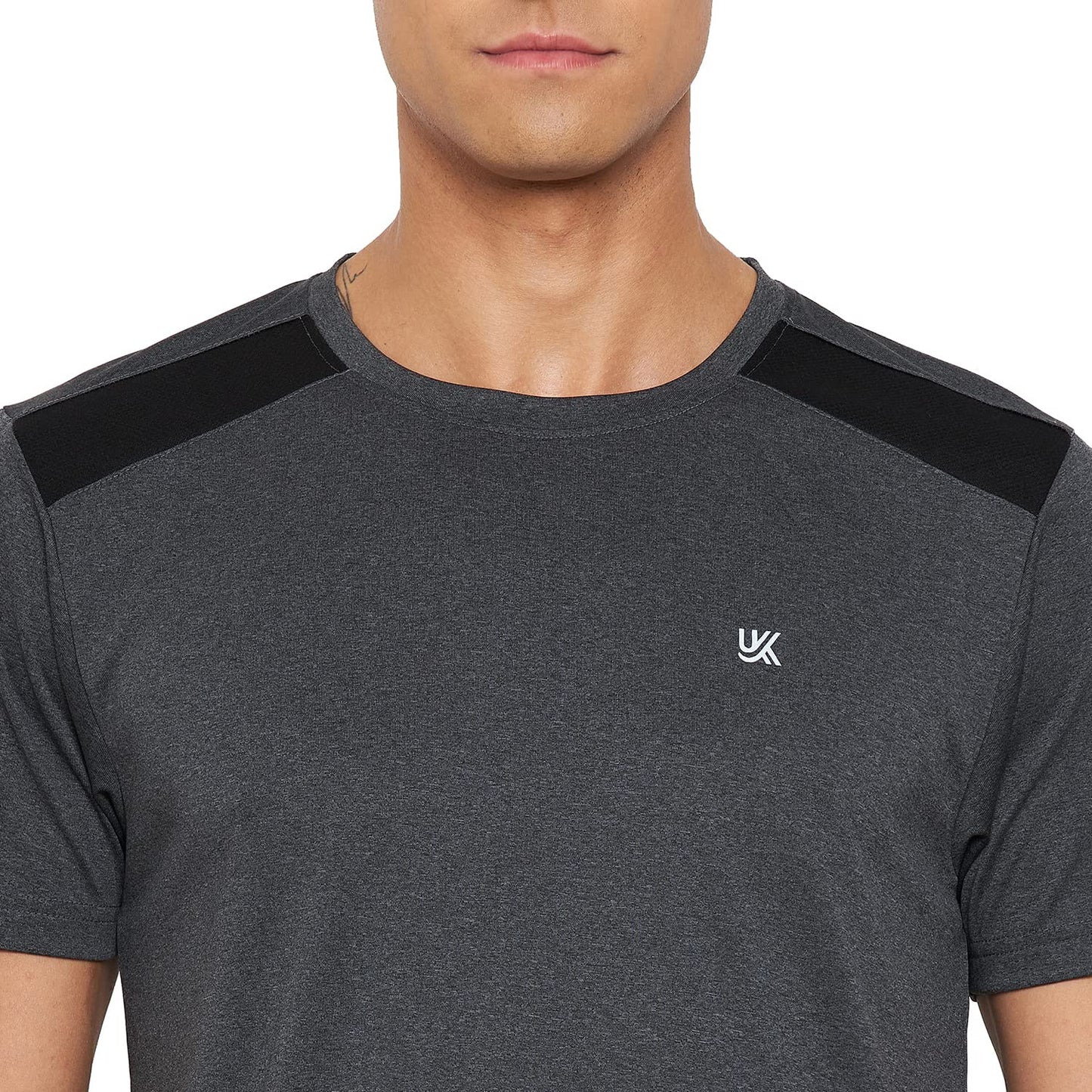 Dark Grey Color Round Neck Active Wear Polyester T-Shirt For Men