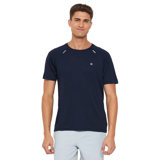 Navy Color Round Neck Active Wear Polyester T-Shirt For Men