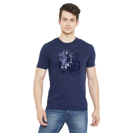 Men's Graphic Printed Cotton T-Shirt Navy Color