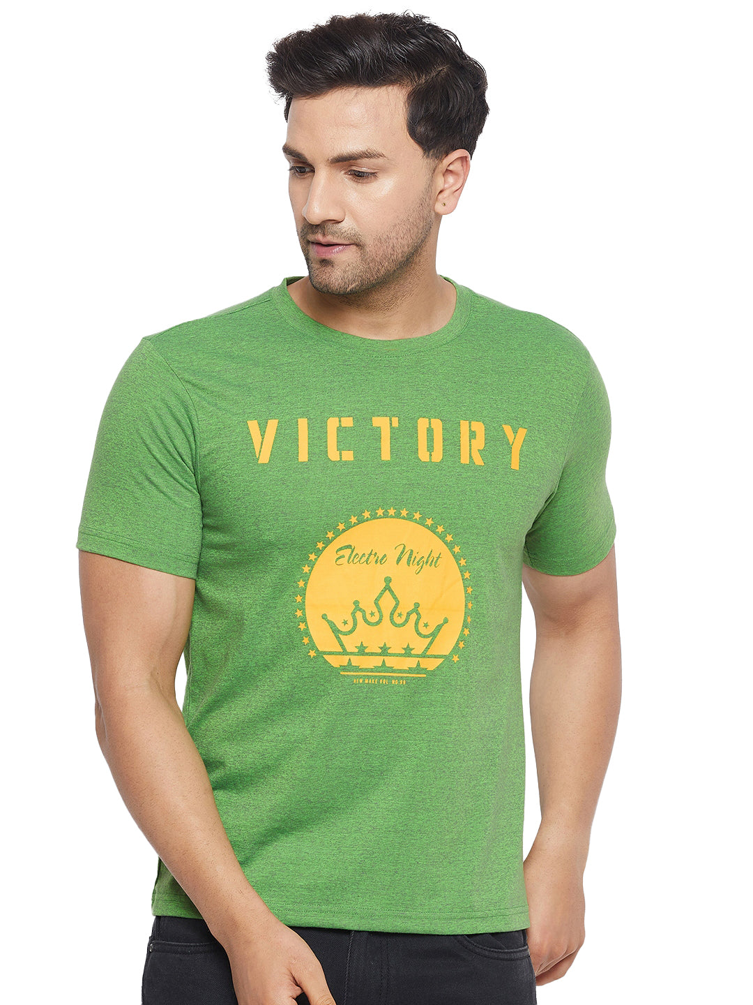 Men Round Neck Half Sleeve Cotton Green T-Shirt