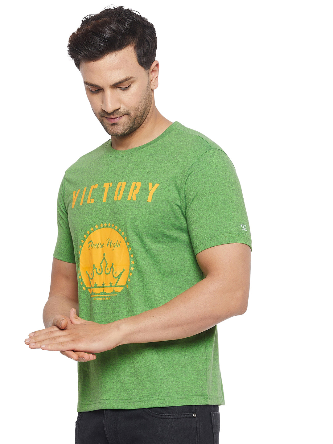 Men Round Neck Half Sleeve Cotton Green T-Shirt