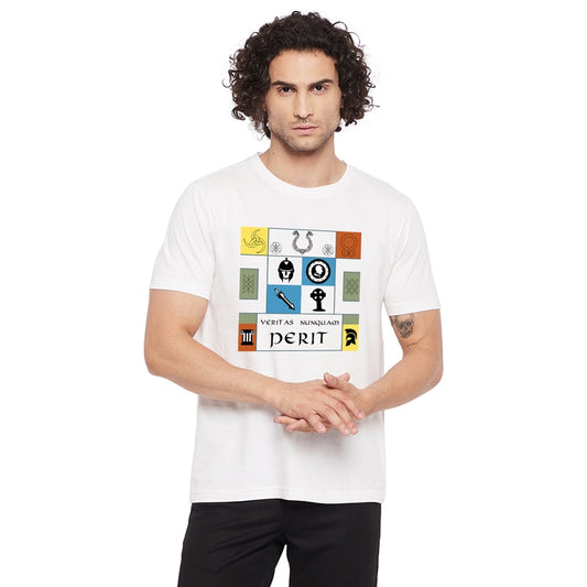 Perit Printed White Color Round Neck T-Shirt For Men