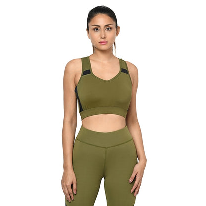 Olive Color Women Non-Wired Active Bra Racer Back