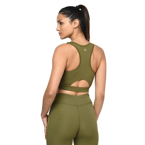 Olive Color Women Non-Wired Active Bra Racer Back