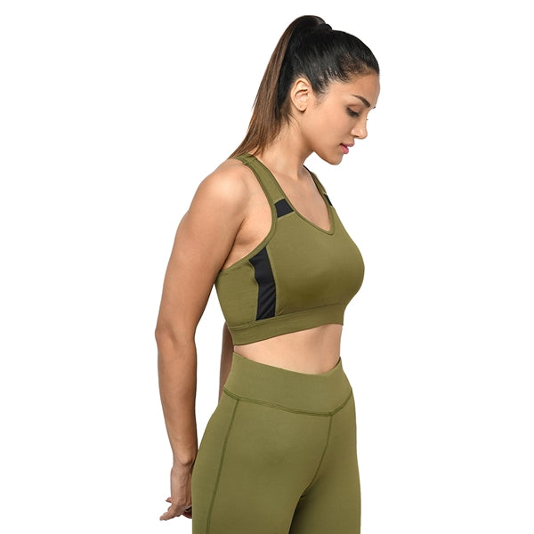 Olive Color Women Non-Wired Active Bra Racer Back