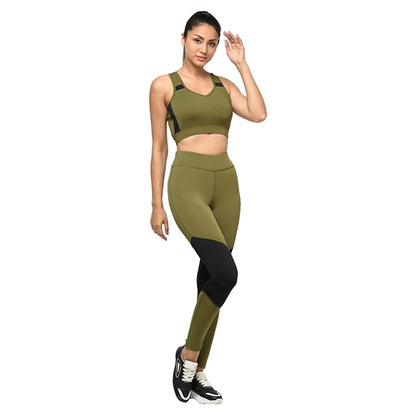 Olive Color Women Non-Wired Active Bra Racer Back