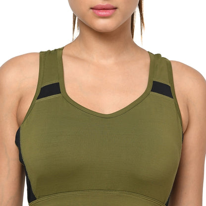 Olive Color Women Non-Wired Active Bra Racer Back