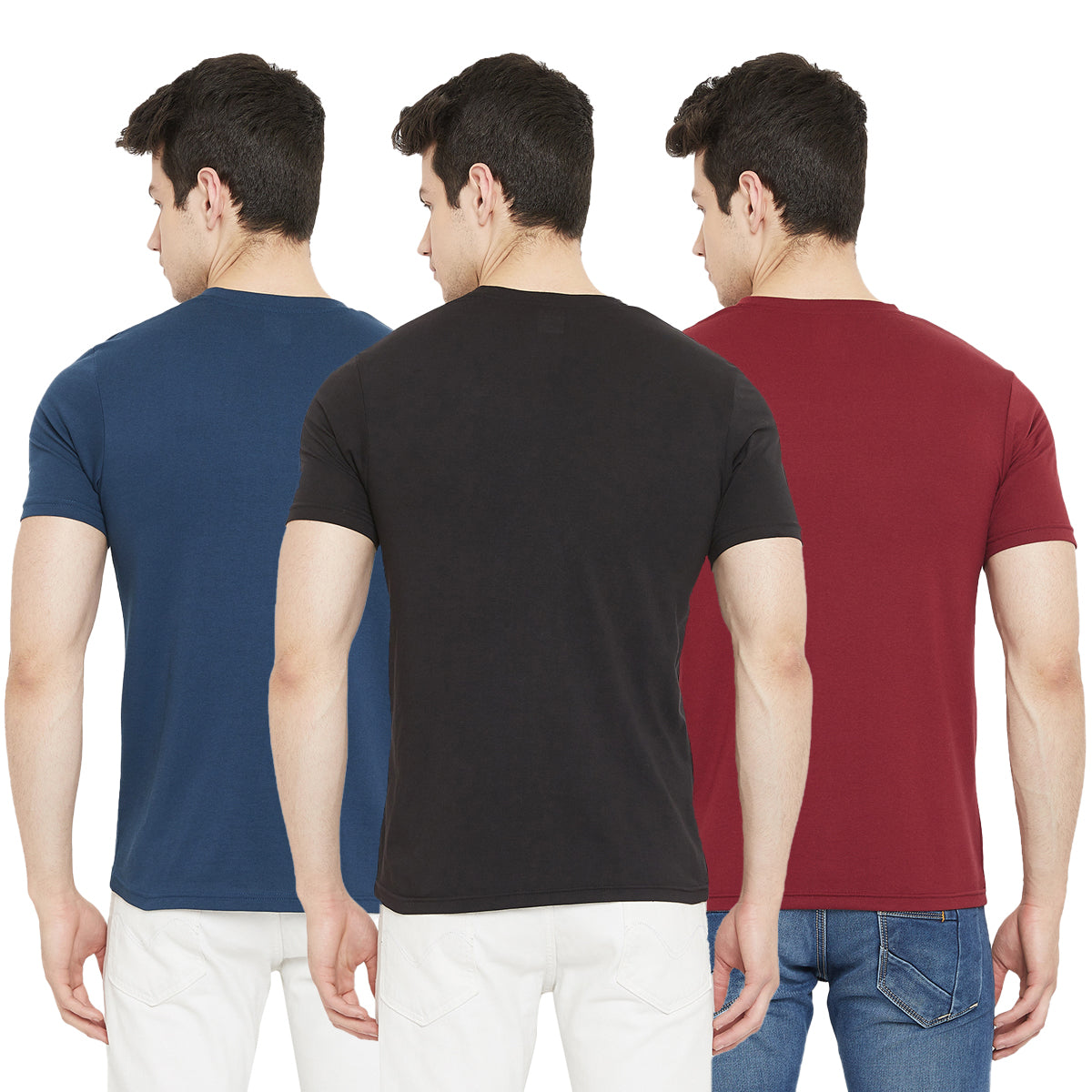 Maroon/Black/Blue Printed Cotton T-shirt for Men (Set of 3)