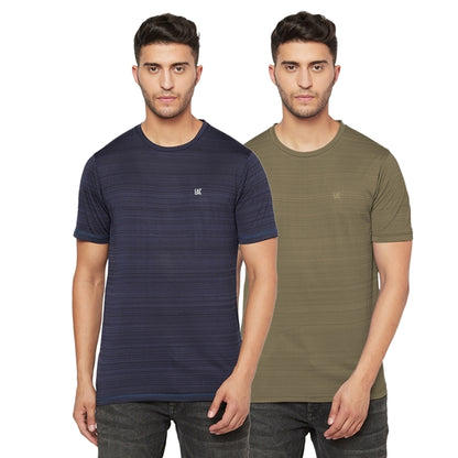 Men's Gym Wear Polyester T-shirt Combo (Navy/Olive)