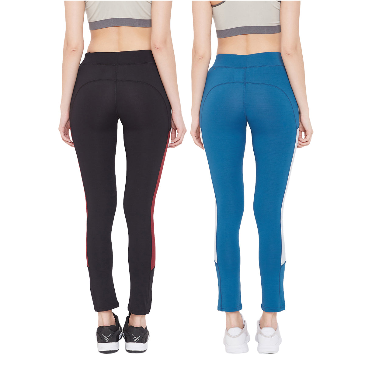 Blue/Black Women Sports And Gym Tights Combo (Pack Of 2)