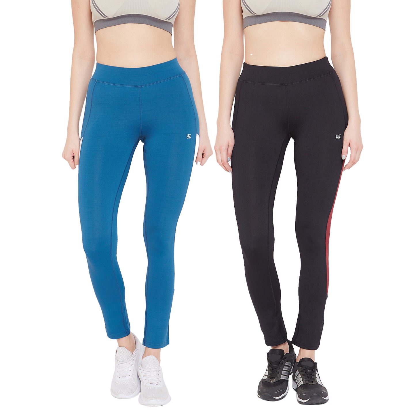 Blue/Black Women Sports And Gym Tights Combo (Pack Of 2)